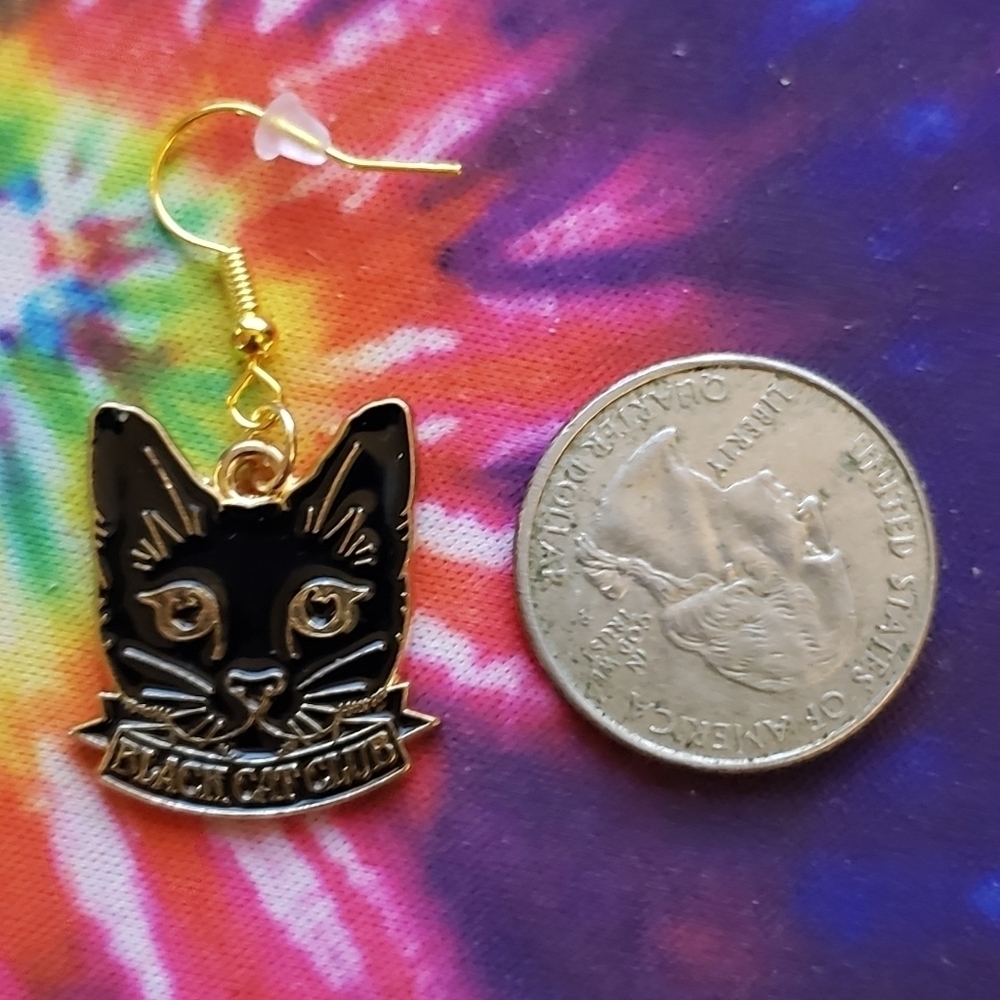 Handmade Halloween Black Cat Club Earrings - Picture 5 of 5